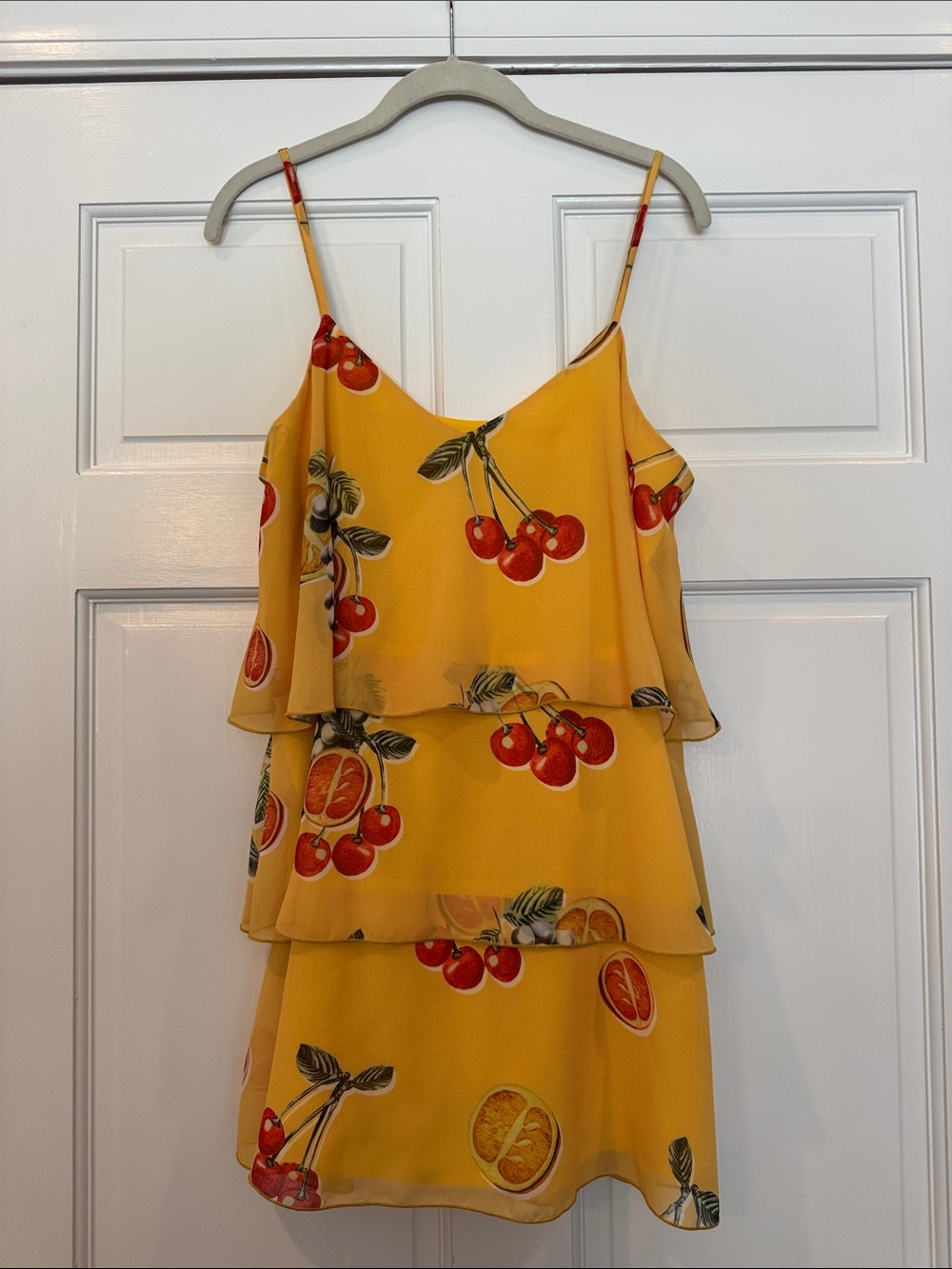 Show Me Your MuMu Yellow Cherry & Citrus Tiered Mini Dress